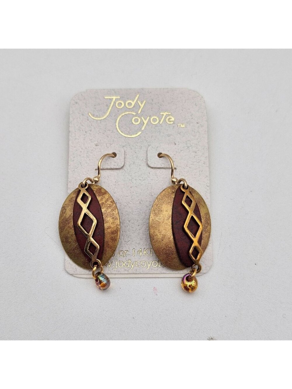 Jody Coyote Gold Tone Burgundy Layered Dangle Earrings New on Card